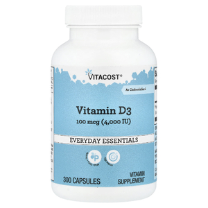 Vitacost, витамин D3, 100 мкг (4000 МЕ), 300 капсул