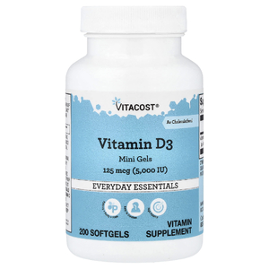 Vitacost, витамин D3, 3 мкг (5000 МЕ), 200 капсул