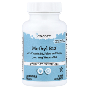 Vitacost, метил B12 с витамином B6, фолатом и биотином, натуральный вишневый вкус, 120 жевательных таблеток