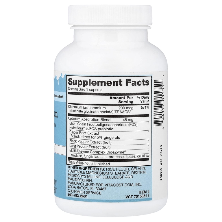 Vitacost, хелатный хром, Albion®, никотинат глицинат хрома, 180 капсул