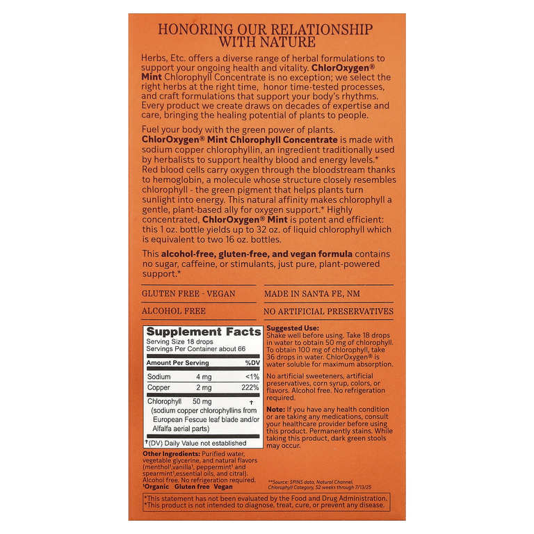 Herbs Etc., концентрат хлорофилла, без спирта, мята, 30 мл (1 жидк. Унция)