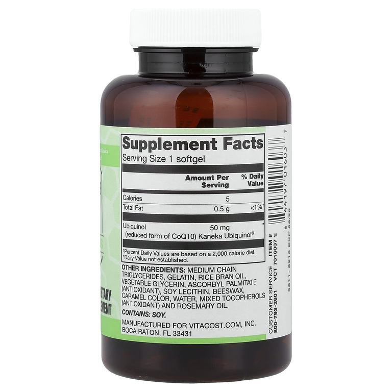 Vitacost, Synergy®, Ubiquinol CoQH Featuring Kaneka Ubiquinol®, 50 mg, 90 Softgels