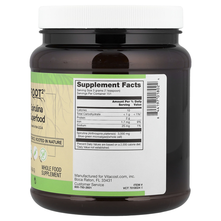 Vitacost, Root2, спирулина, суперфуд, 454 г (1 фунт)
