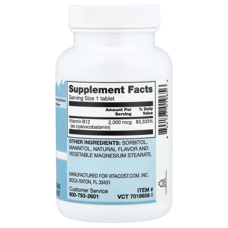Vitacost, Vitamin B12 Melts, Natural Raspberry-Peach, 2,000 mcg, 50 Tablets