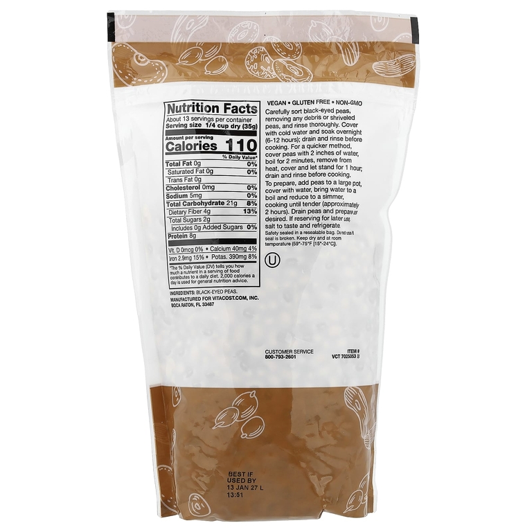 Vitacost, Black-Eyed Peas, 16 oz (453 g)