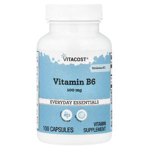 Vitacost, витамин B6, пиридоксина гидрохлорид, 100 мг, 100 капсул