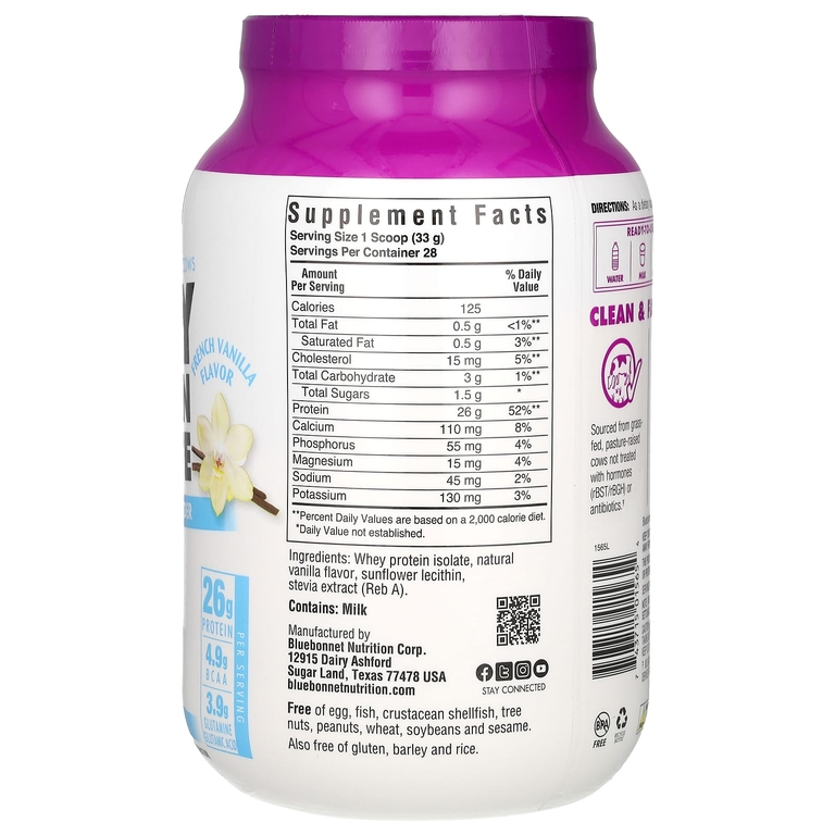 Bluebonnet Nutrition, изолят сывороточного протеина со вкусом французской ванили, 924 г (2 фунта)