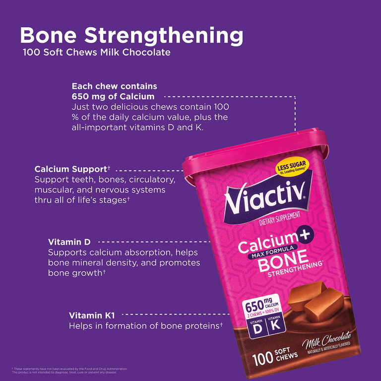 Viactiv, кальций для укрепления костей, молочный шоколад, 100 жевательных таблеток