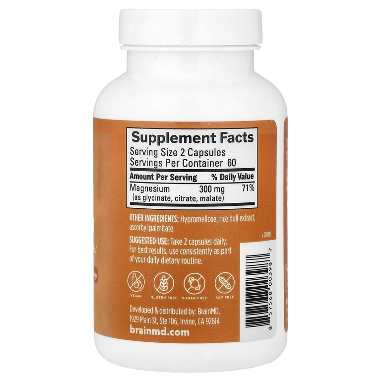 BrainMD, Smart Magnesium, магний, 120 веганских капсул (150 мг в 1 капсуле)