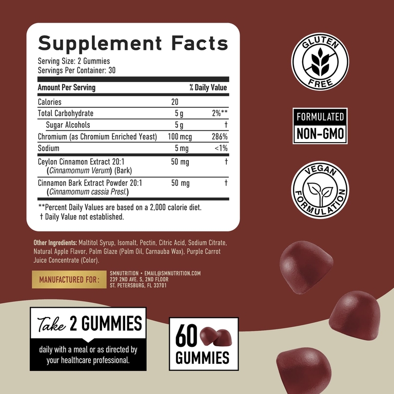 SMNutrition, жевательные таблетки с корицей, смесь цейлона и кассии, без сахара, яблочный пирог с корицей, 60 жевательных пастилок