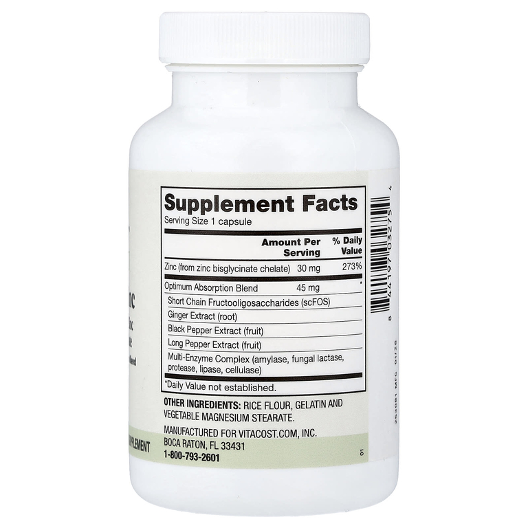 Vitacost, Everyday, хелатный цинк с хелатным бисглицинатом цинка Albion®, 180 капсул