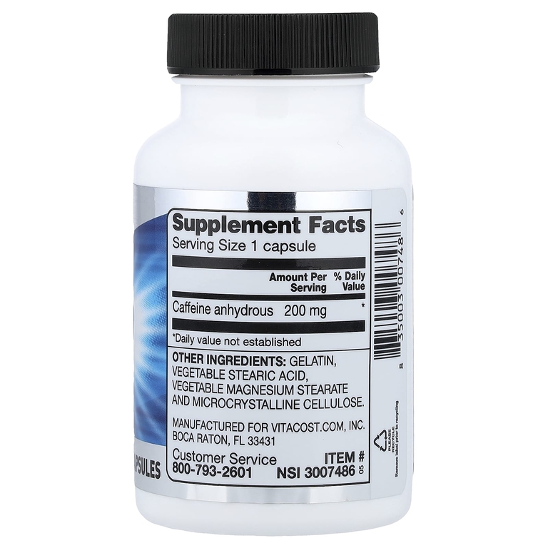 Vitacost, Caffeine, 200 mg, 240 Capsules