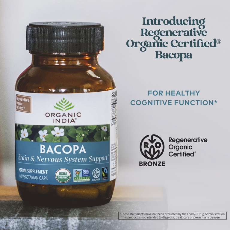 Organic India, бакопа, 60 вегетарианских капсул (350 мг в 1 капсуле)