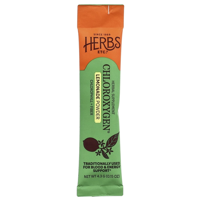 Herbs Etc., ChlorOxygen®, порошок из хлорофилла и клетчатки, со вкусом лимонада, 10 стик-пакетов по 4,3 г (0,15 унции)