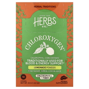Herbs Etc., ChlorOxygen®, порошок из хлорофилла и клетчатки, со вкусом лимонада, 10 стик-пакетов по 4,3 г (0,15 унции)