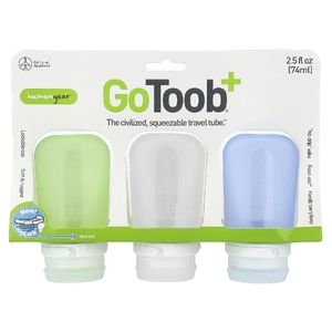 Humangear, GoToob+®, тюбик для путешествий, средний, зеленый, прозрачный и синий, 3 шт. по 74 мл (2,5 жидк. унции)