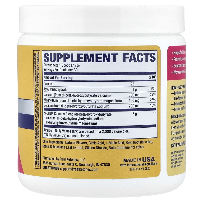 Real Ketones, Shift, порошковая смесь кетонов BHB, со вкусом малинового лимонада, 237 г (8,3 унции)