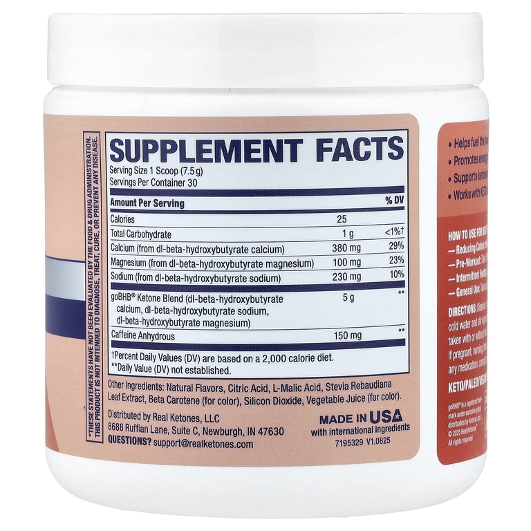 Real Ketones, Shift, смесь кетонов BHB и кофеина в порошке, со вкусом персика, 225 г (7,9 унции)