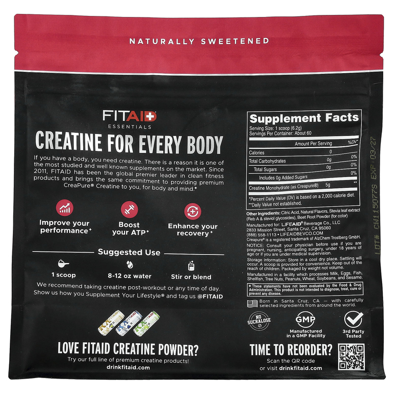 FITAID, Essentials, моногидрат креатина, со вкусом арбуза, 372 г (13,1 унции)
