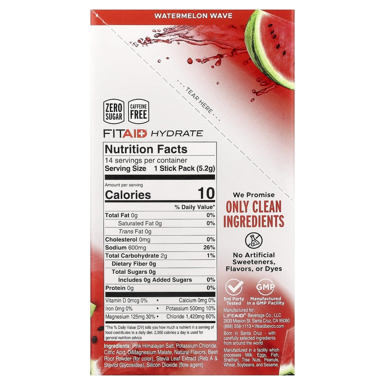 FITAID, Hydrate, арбузная волна, 14 стиков, 5,2 г (0,18 унции)
