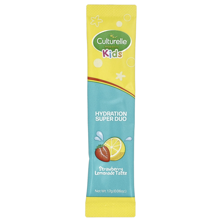 Culturelle, Kids, пробиотики и электролиты, Hydration Super Duo, для детей от 3 лет, со вкусом клубничного лимонада, 30 пакетиков по 1,7 г (0,06 унции)