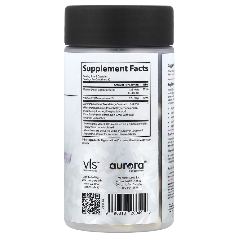 Aurora Nutrascience, витамины D3 и K2, 60 капсул