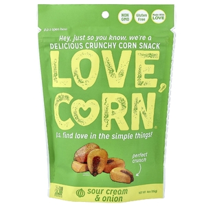 Love Corn, вкусная хрустящая кукуруза, сметана и лук, 115 г (4 унции)
