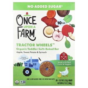 Once Upon A Farm, Tactor Circle™, органические запеченные батончики для малышей, яблоко, батат и шпинат, 10 батончиков по 19 г (0,67 унции)