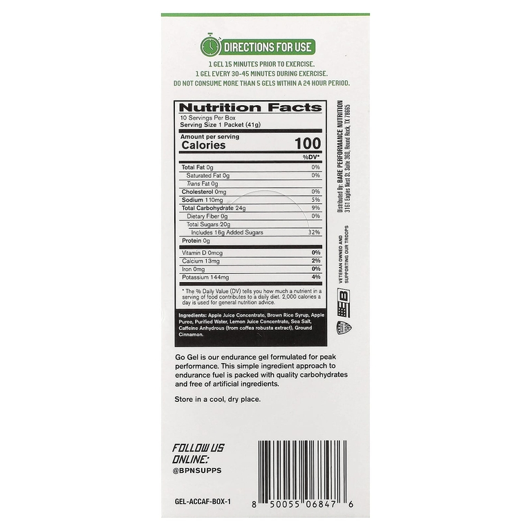 BPN, Go Gel, яблоко и корица, 10 пакетиков по 41 г (1,45 унции)
