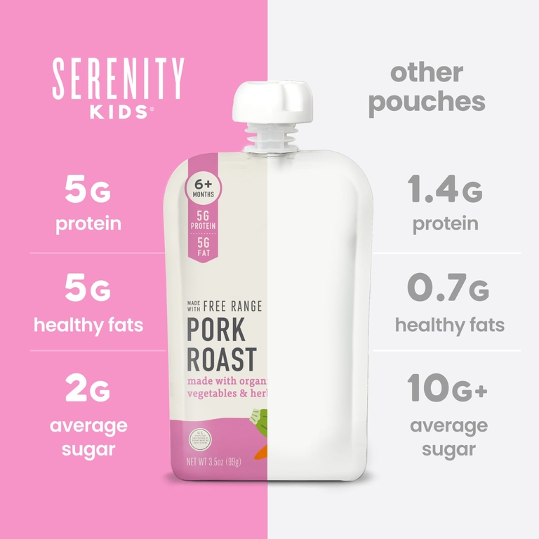 Serenity Kids, жареная свинина, из органических овощей и трав, для детей от 6 месяцев, 6 паучей по 99 г (3,5 унции)
