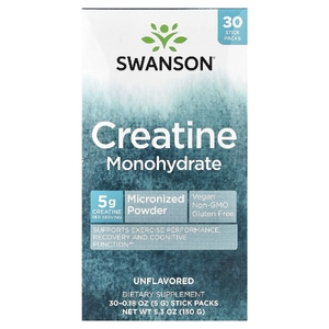 Swanson Vitamins, моногидрат креатина, без добавок, 30 стик-пакетов по 5 г (0,18 унции)