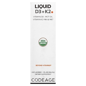 Codeage, жидкие витамины D3 и K2, без добавок, 29,6 мл (1 жидк. унция)