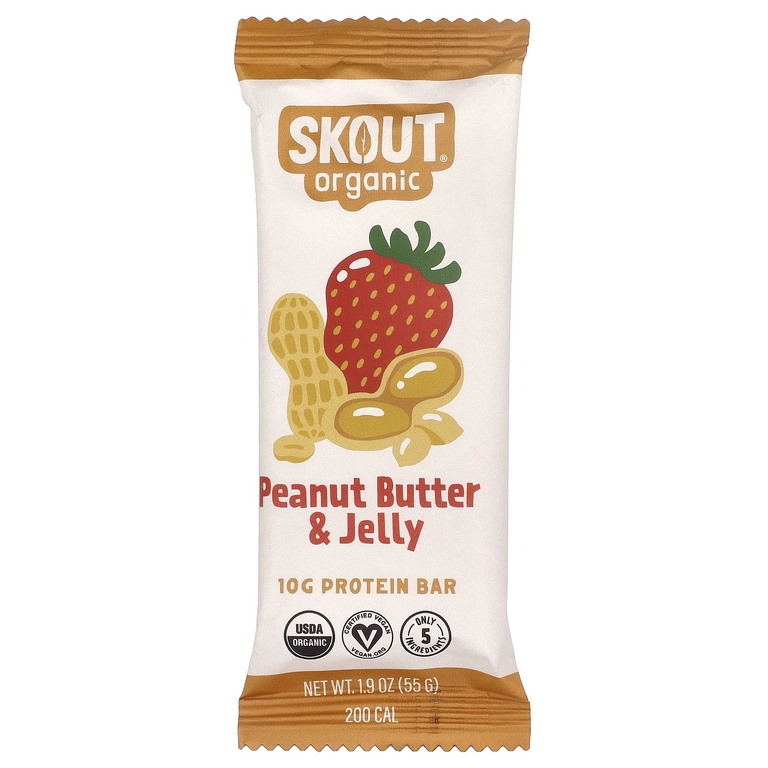 Skout Organic, протеиновый батончик, арахисовая паста и джем, 12 батончиков по 55 г (1,9 унции)