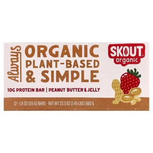 Skout Organic, протеиновый батончик, арахисовая паста и джем, 12 батончиков по 55 г (1,9 унции)