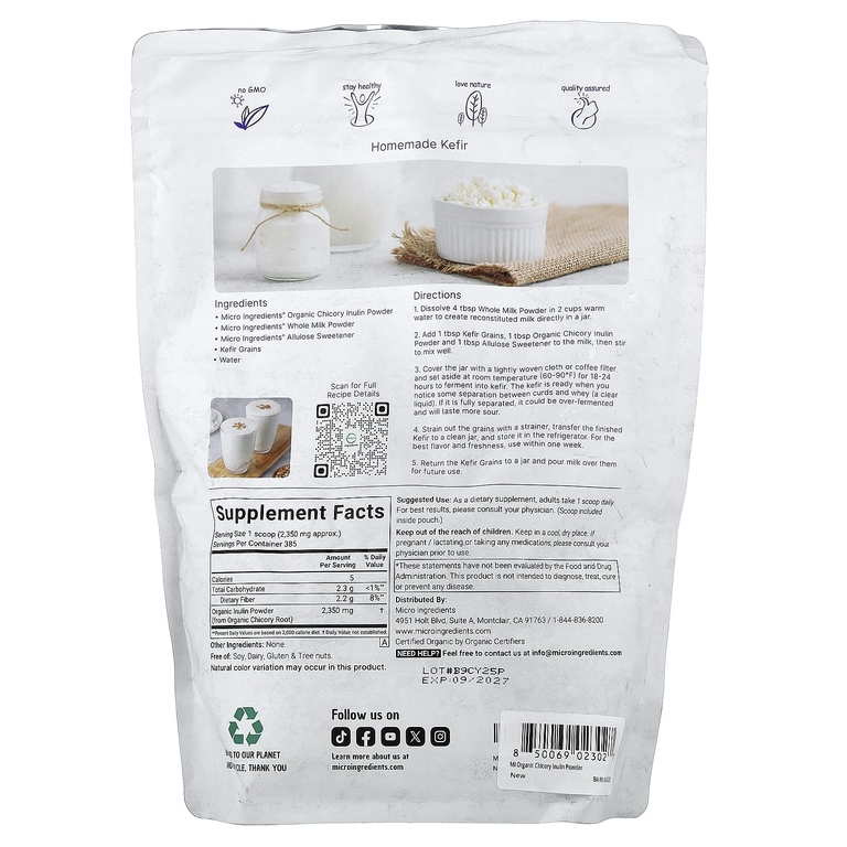 Micro Ingredients, органический инулин из корня цикория, 907 г (2 фунта)