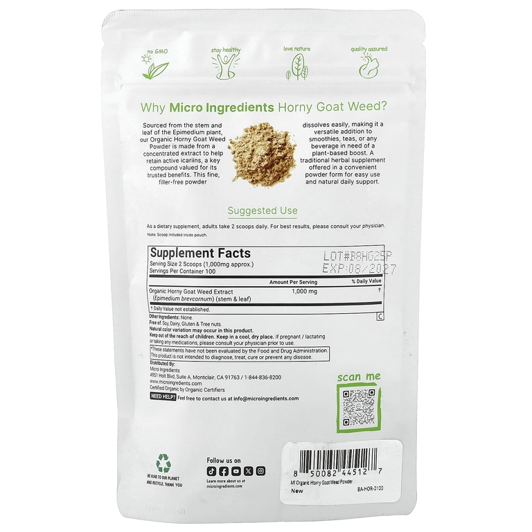 Micro Ingredients, порошок из органического горянки, 100 г (3,53 унции)