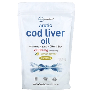 Micro Ingredients, жир печени арктической трески, лимон, 360 капсул (666 мг в 1 капсуле)