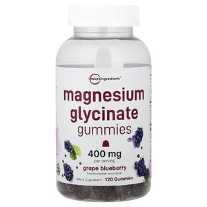 Micro Ingredients, глицинат магния, со вкусом винограда и голубики, 120 жевательных таблеток (200 мг в 1 таблетке)