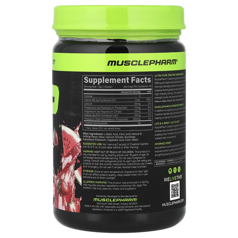 MusclePharm, гидрат креатина, со вкусом клубники и арбуза, 430 г (15,2 унции)
