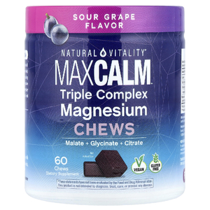 Natural Vitality, MaxCalm®, жевательные таблетки с магнием тройного действия, со вкусом кислого винограда, 60 жевательных таблеток (150 мг в 1 шт.)