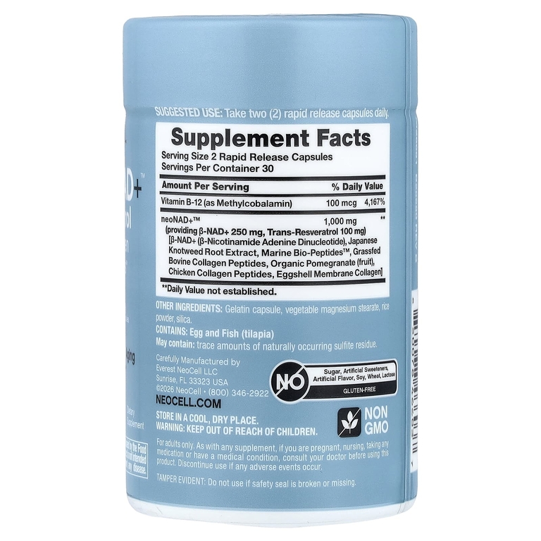 NeoCell, ресвератрол NeoNad+™, Multi Collagen Bio-Peptides™, 60 капсул с быстрым высвобождением