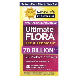 Renew Life, Ultimate Flora™, улучшенная формула для влагалища, пребиотики и пробиотики, 30 веганских капсул с отсроченным высвобождением