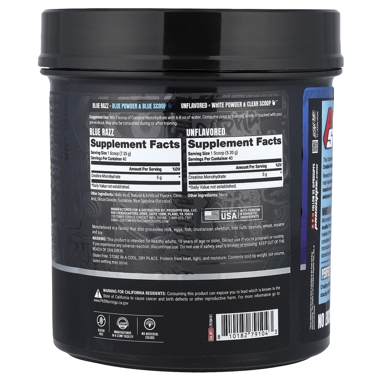 ProSupps, моногидрат креатина, голубая малина, без добавок, 502 г (1 фунт 1,7 унции)