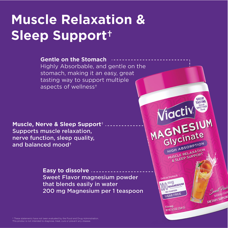 Viactiv, глицинат магния, без сахара, со вкусом сладкого персика, 234 г (8,3 унции)