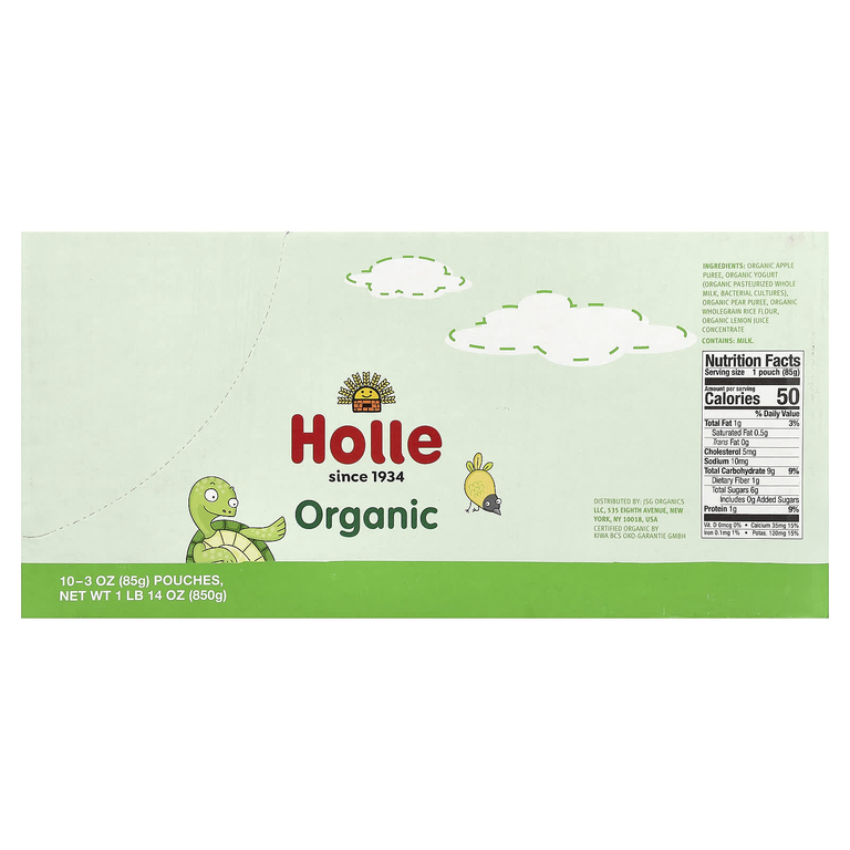 Holle, Органический йогурт с яблоком и грушами, 8 месяцев и старше, 10 пакетиков, 85 г (3 унции)