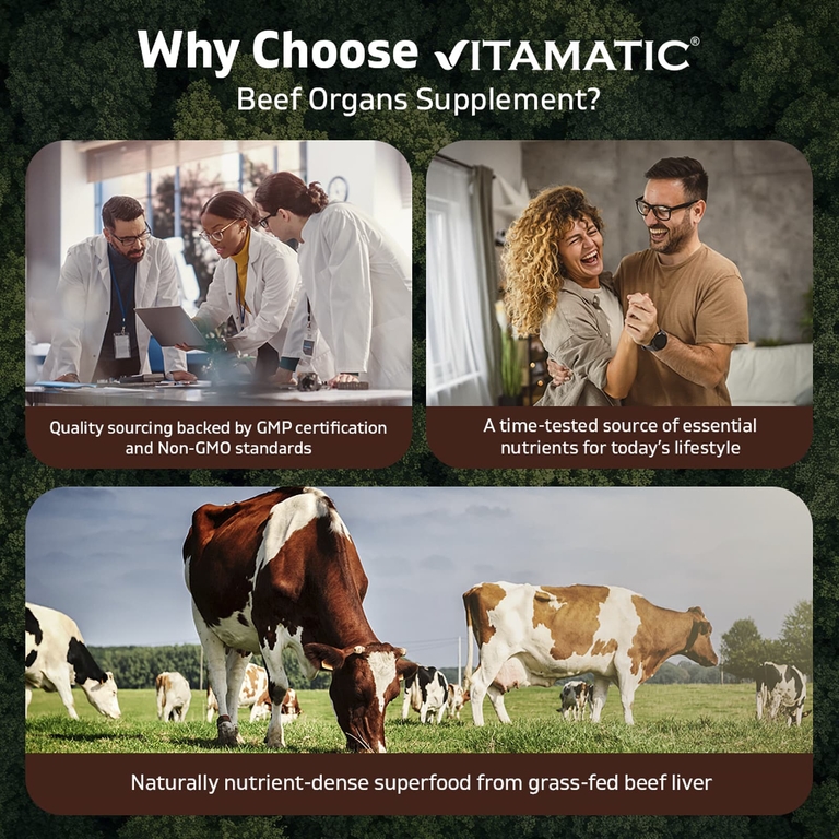 Vitamatic, говяжья печень животных травяного откорма, 180 капсул (500 мг в 1 капсуле)