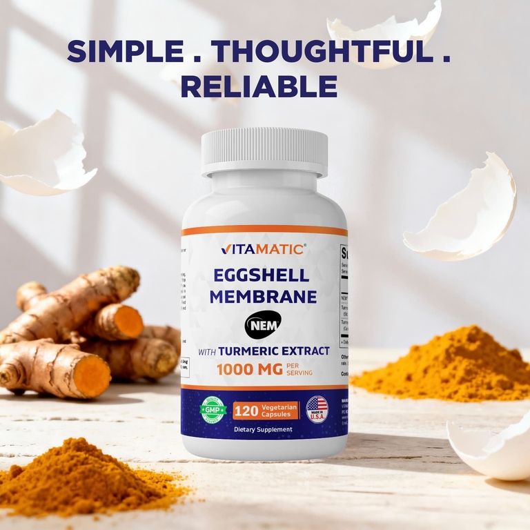 Vitamatic, мембрана яичной скорлупы с экстрактом куркумы, 120 вегетарианских капсул