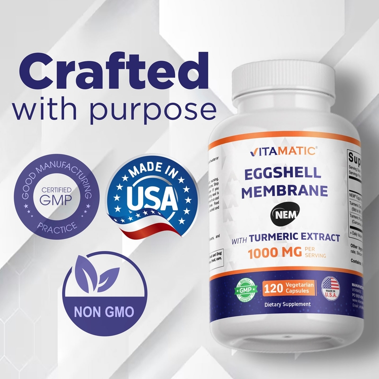 Vitamatic, мембрана яичной скорлупы с экстрактом куркумы, 120 вегетарианских капсул