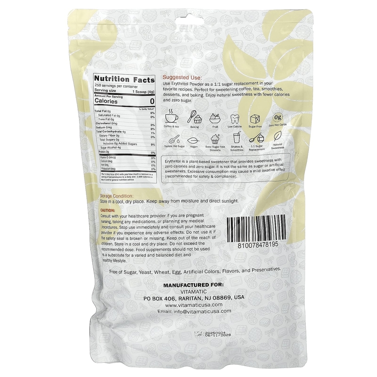 Vitamatic, эритритол в порошке, 1 кг (35,27 унции)
