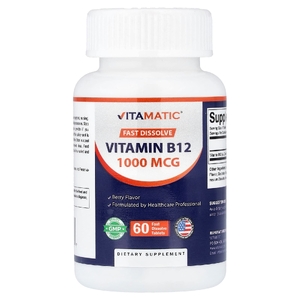 Vitamatic, витамин B12, с ягодным вкусом, 1000 мг, 60 быстрорастворимых таблеток